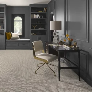 Shaw Floors tan patterned carpet in a residential office | A & S Carpet Collection
